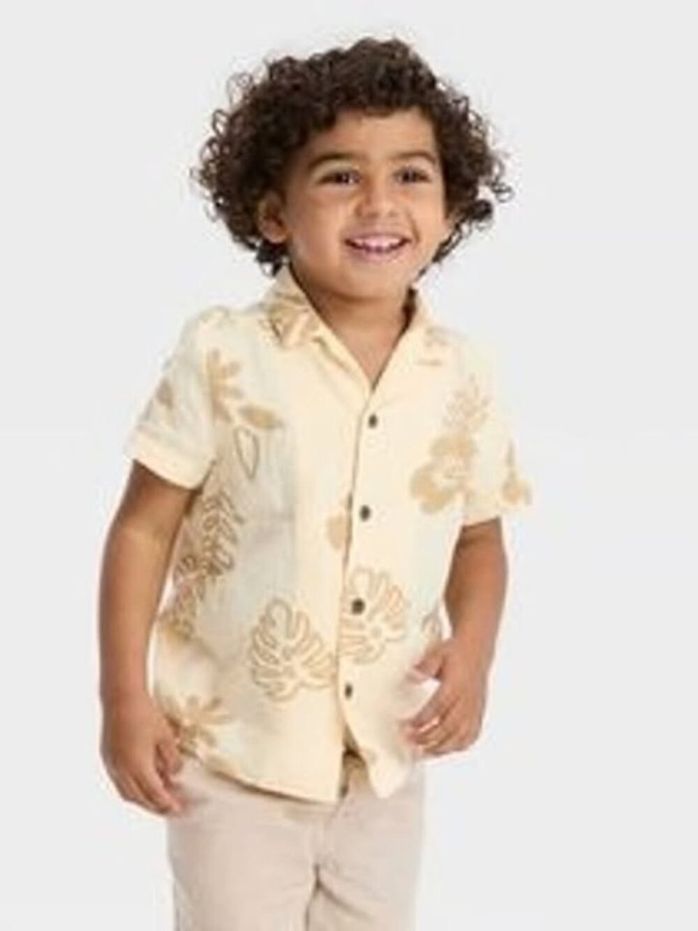 Brand New Cat & Jack Toddler Boys' Short Sleeve Gauze Woven Shirt, Cream, 5t.